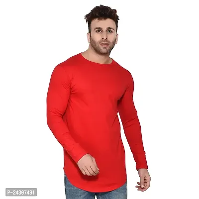 Stylish Red Cotton Blend Long Sleeves Solid T-Shirt For Men