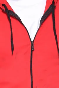 Stylish Red Cotton Blend Solid Short Sleeves Hoodies For Men-thumb4