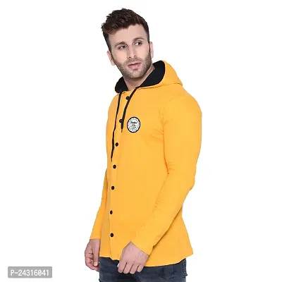 Trendy Yellow Cotton Blend Solid Hoodies For Men-thumb3