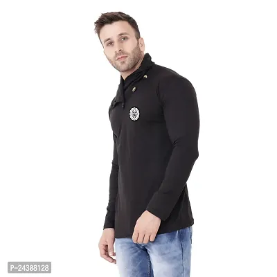 Stylish Black Cotton Blend Long Sleeves Solid T-Shirt For Men-thumb3