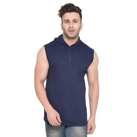 Trendy And Stylish Cotton Blend Solid Sleeveless Hoodies For Men