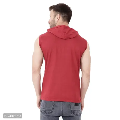 Stylish Maroon Cotton Blend Solid Sleeveless Hoodies For Men-thumb2