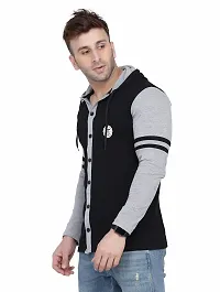 Stylish Multicoloured Cotton Blend Hooded Tees For Men-thumb2