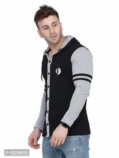 Stylish Multicoloured Cotton Blend Hooded Tees For Men-thumb3