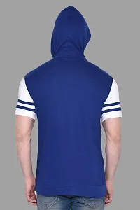 Stylish Blue Cotton Blend Solid Short Sleeves Hoodies For Men-thumb1