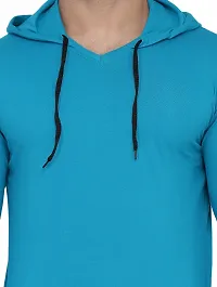 Stylish Turquoise Cotton Blend Solid Long Sleeves Hoodies For Men-thumb4