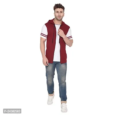 Stylish Maroon Cotton Blend Solid Short Sleeves Hoodies For Men-thumb4