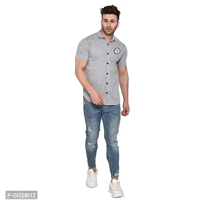 Stylish Silver Cotton Blend Short Sleeves Regular Fit Casual Shirt For Men-thumb4