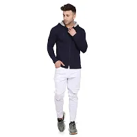 Stylish Navy Blue Cotton Blend Solid Long Sleeves Hoodies For Men-thumb3