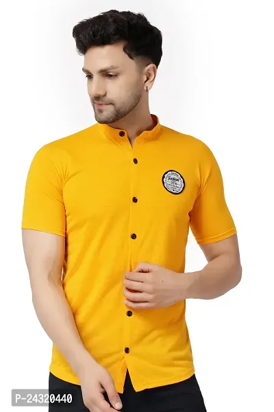 Stylish Yellow Cotton Blend Short Sleeves Regular Fit Casual Shirt For Men