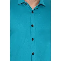 Stylish Turquoise Cotton Blend Short Sleeves Regular Fit Casual Shirt For Men-thumb3