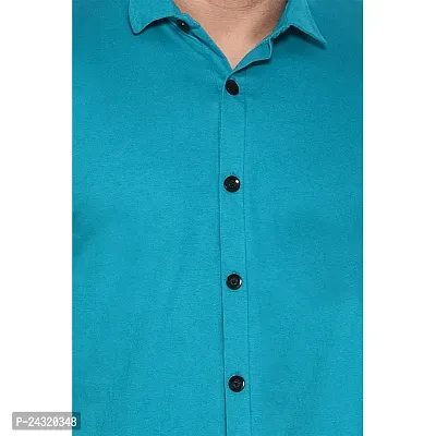 Stylish Turquoise Cotton Blend Short Sleeves Regular Fit Casual Shirt For Men-thumb4