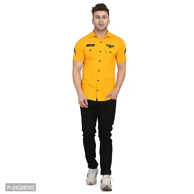 Stylish Yellow Cotton Blend Short Sleeves Regular Fit Casual Shirt For Men-thumb4