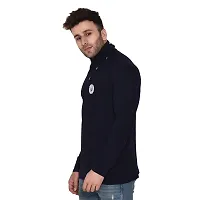 Stylish Navy Blue Cotton Blend Long Sleeves Solid T-Shirt For Men-thumb2