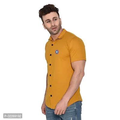 Stylish Yellow Cotton Blend Solid Short Sleeves Shirt For Men-thumb3