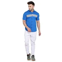 Stylish Blue Cotton Blend Short Sleeves Regular Fit Casual Shirt For Men-thumb3