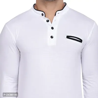 Stylish White Cotton Blend Long Sleeves Solid T-Shirt For Men-thumb5