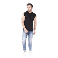 Stylish Black Cotton Blend Solid Sleeveless Hoodies For Men-thumb3