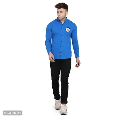 Stylish Blue Cotton Blend Long Sleeves Regular Fit Casual Shirt For Men-thumb4