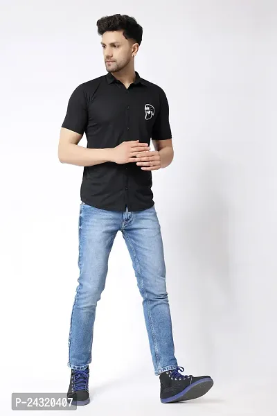 Stylish Black Cotton Blend Short Sleeves Regular Fit Casual Shirt For Men-thumb5