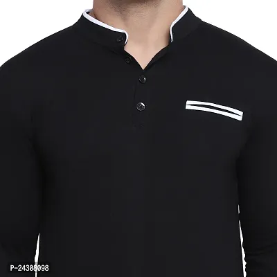 Stylish Black Cotton Blend Long Sleeves Solid T-Shirt For Men-thumb5
