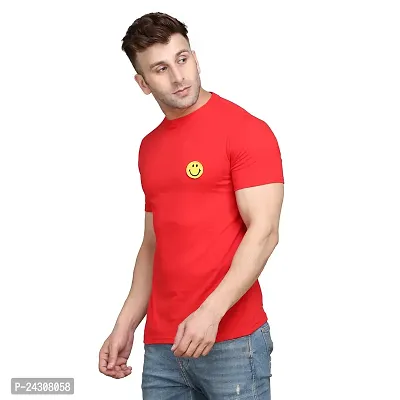 Stylish Red Cotton Blend Short Sleeves Solid T-Shirt For Men-thumb3