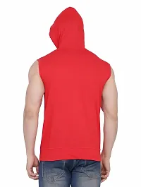 Stylish Red Cotton Blend Solid Sleeveless Hoodies For Men-thumb1