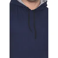 Stylish Navy Blue Cotton Blend Solid Sleeveless Hoodies For Men-thumb3