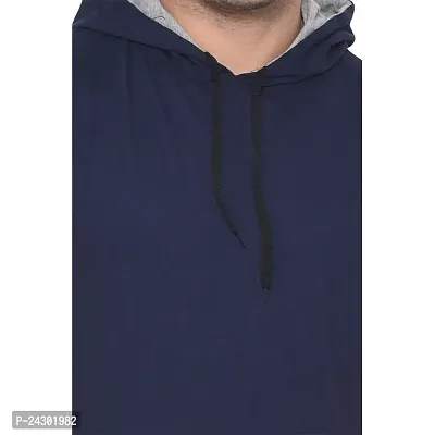 Stylish Navy Blue Cotton Blend Solid Sleeveless Hoodies For Men-thumb4