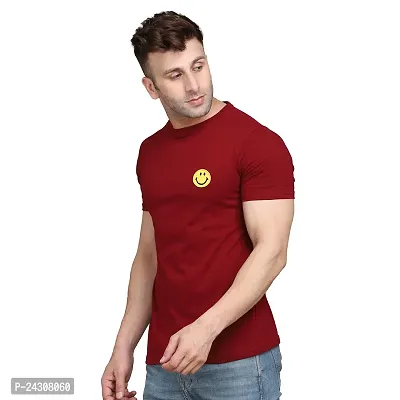 Stylish Maroon Cotton Blend Short Sleeves Solid T-Shirt For Men-thumb3