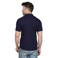 Stylish Navy Blue Cotton Blend Short Sleeves Regular Fit Casual Shirt For Men-thumb1