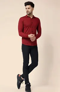 Stylish Maroon Cotton Blend Long Sleeves Regular Fit Casual Shirt For Men-thumb3
