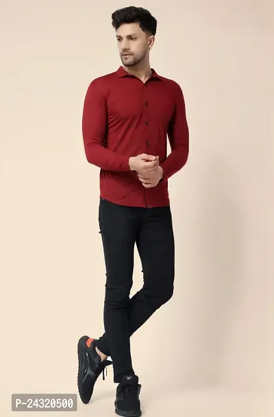 Stylish Maroon Cotton Blend Long Sleeves Regular Fit Casual Shirt For Men-thumb4