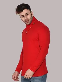 Reliable Red Cotton Blend Solid High Neck Tshirt For Men-thumb2