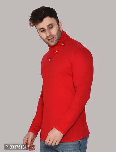 Reliable Red Cotton Blend Solid High Neck Tshirt For Men-thumb3