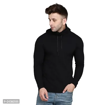 Stylish Black Cotton Blend Solid Long Sleeves Hoodies For Men