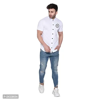 Stylish White Cotton Blend Short Sleeves Regular Fit Casual Shirt For Men-thumb4