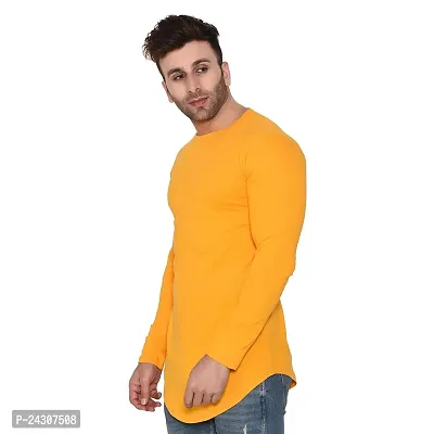 Stylish Yellow Cotton Blend Long Sleeves Solid T-Shirt For Men-thumb3