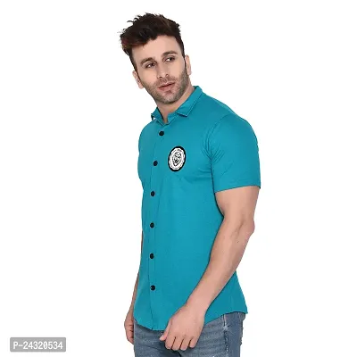 Stylish Turquoise Cotton Blend Short Sleeves Regular Fit Casual Shirt For Men-thumb3