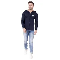 Trendy Navy Blue Cotton Blend Solid Hoodies For Men-thumb3