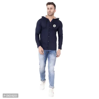 Trendy Navy Blue Cotton Blend Solid Hoodies For Men-thumb4