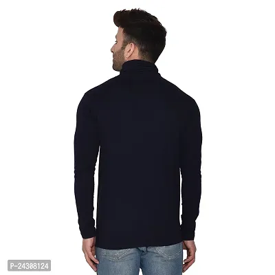 Stylish Navy Blue Cotton Blend Long Sleeves Solid T-Shirt For Men-thumb2