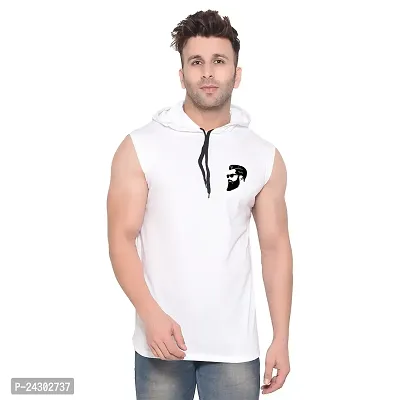 Stylish White Cotton Blend Solid Sleeveless Hoodies For Men