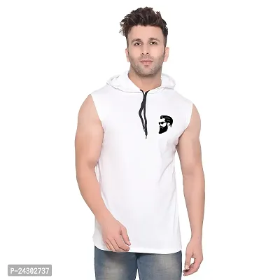 Stylish White Cotton Blend Solid Sleeveless Hoodies For Men-thumb0