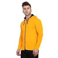 Stylish Yellow Cotton Blend Solid Long Sleeves Hoodies For Men-thumb2
