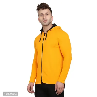 Stylish Yellow Cotton Blend Solid Long Sleeves Hoodies For Men-thumb3