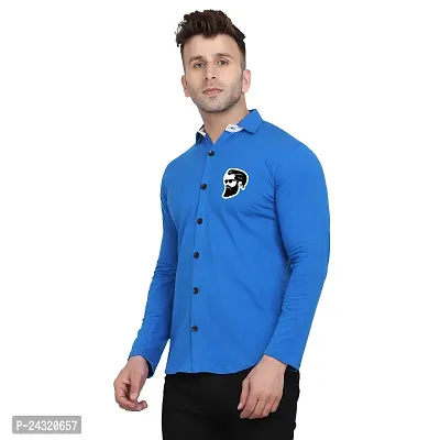 Stylish Blue Cotton Blend Long Sleeves Regular Fit Casual Shirt For Men-thumb3
