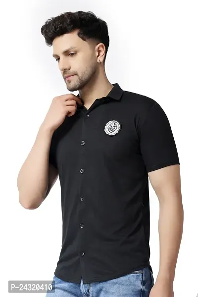 Stylish Black Cotton Blend Short Sleeves Regular Fit Casual Shirt For Men-thumb3