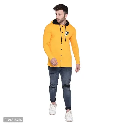 Trendy Yellow Cotton Blend Solid Hoodies For Men-thumb4