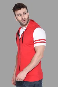 Stylish Red Cotton Blend Solid Short Sleeves Hoodies For Men-thumb2